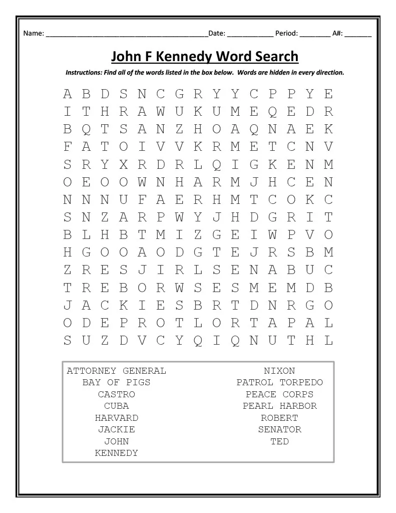 John F Kennedy Word Search – cover