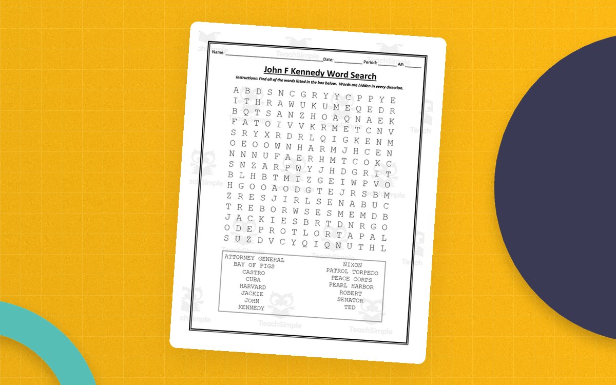 John F Kennedy Word Search preview