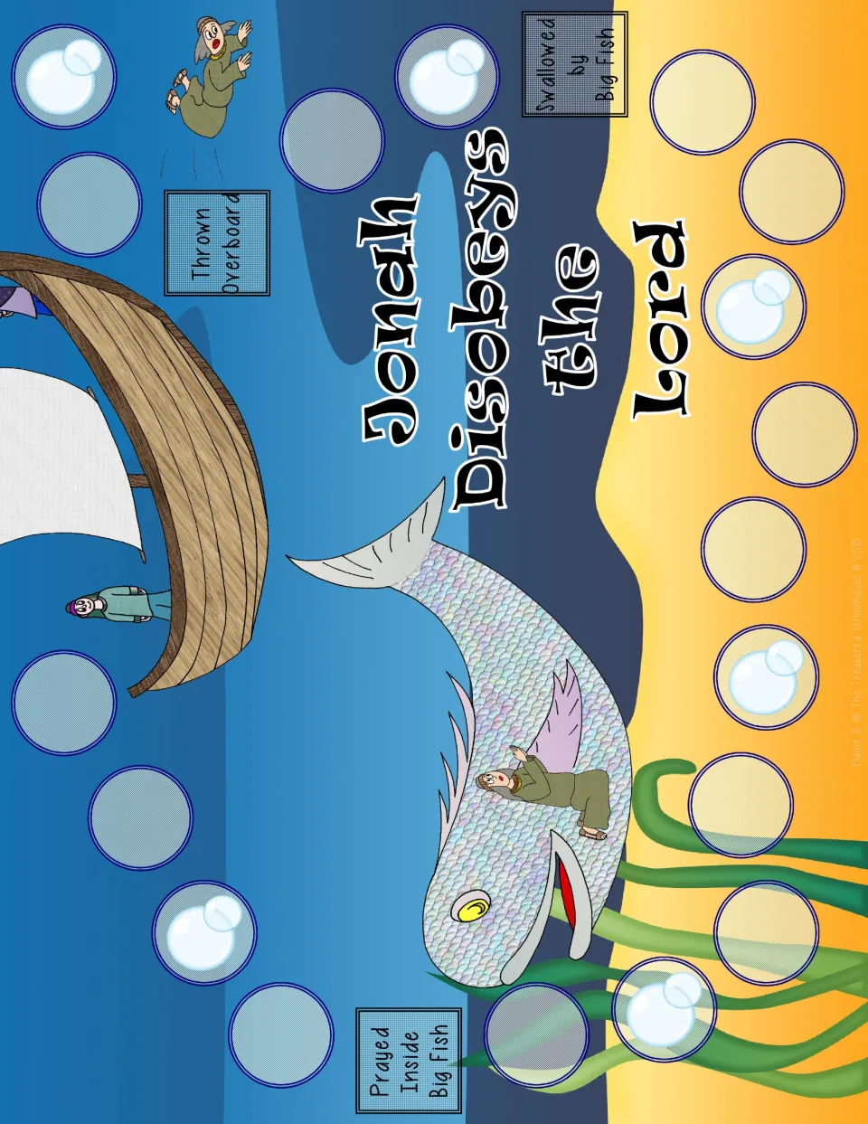 Game board right half: bubble path through Thrown Overboard, Swallowed by Big Fish and Prayed Inside Big Fish