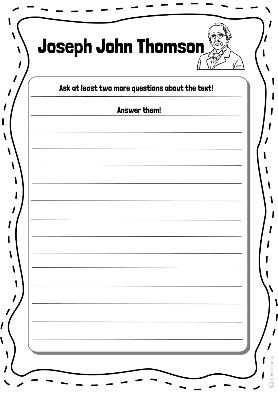 Thomson reading extension asking students to write at least two more questions about the text and answer them
