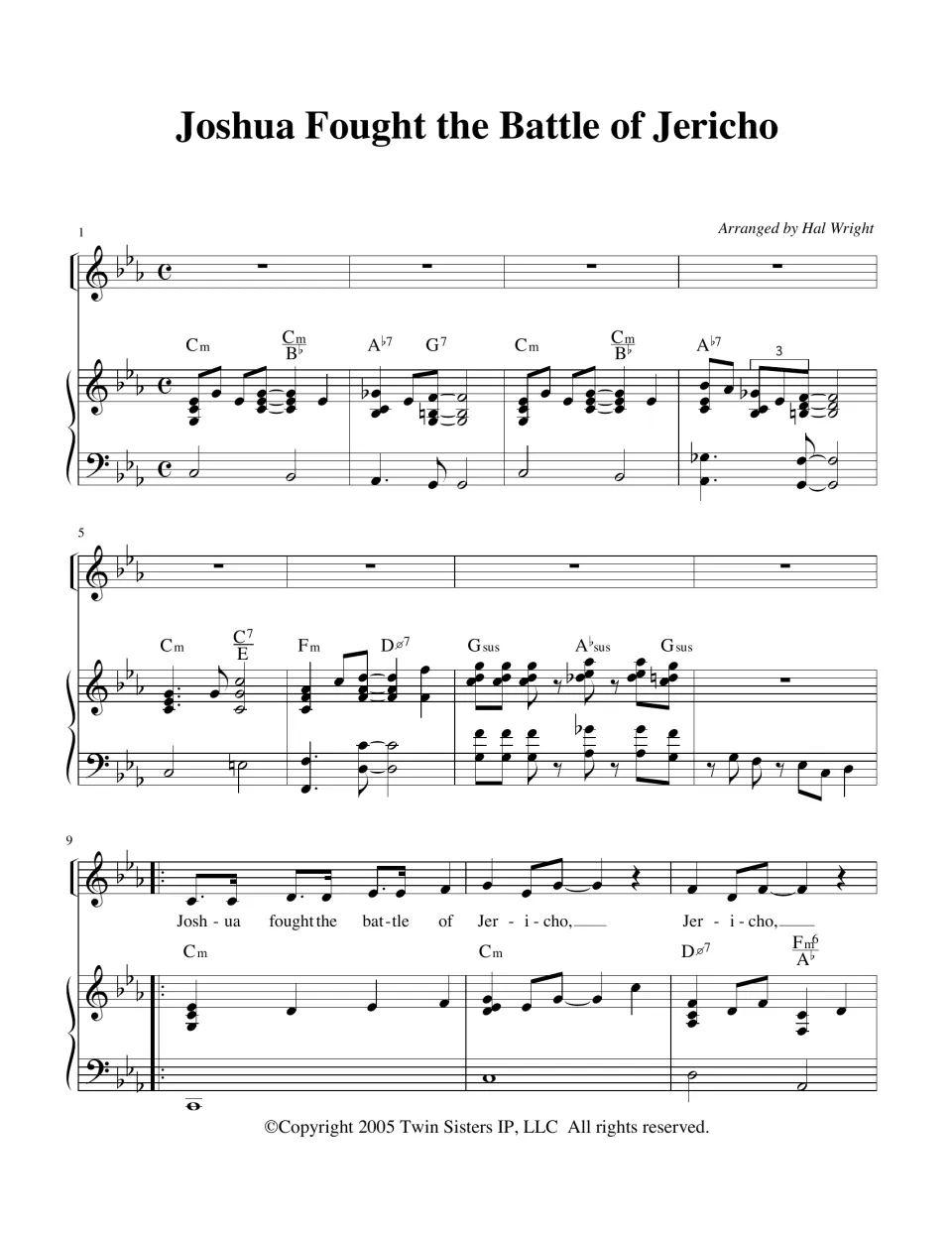 Opening score page: instrumental introduction and first chorus entrance, with melody, piano, and chords