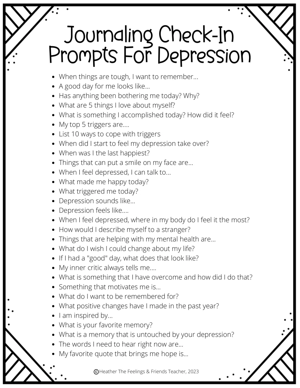 Journaling Check-In Prompts For Depression: students respond to 30 prompts on triggers, coping, self-worth and hope