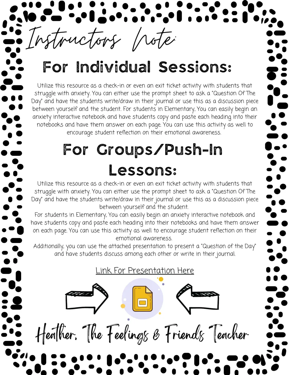 Instructor's note on using the prompts as check-ins or exit tickets in individual sessions and group or push-in lessons