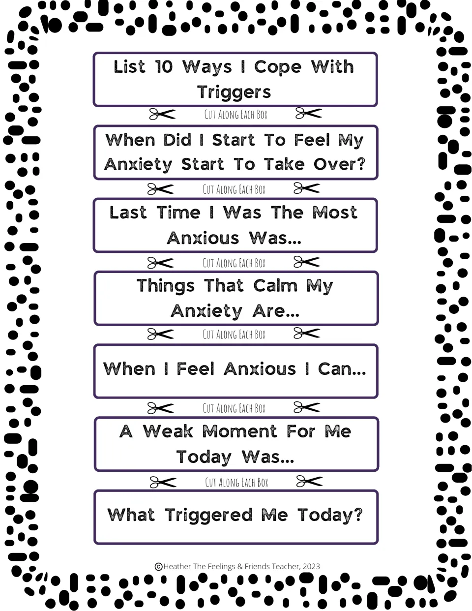 Notebook heading cut-outs on coping and triggers, from List 10 Ways I Cope With Triggers to What Triggered Me Today?