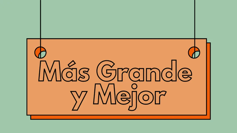 Spanish speaking game cover titled 'Más Grande y Mejor' (Bigger and Better), introducing object comparisons