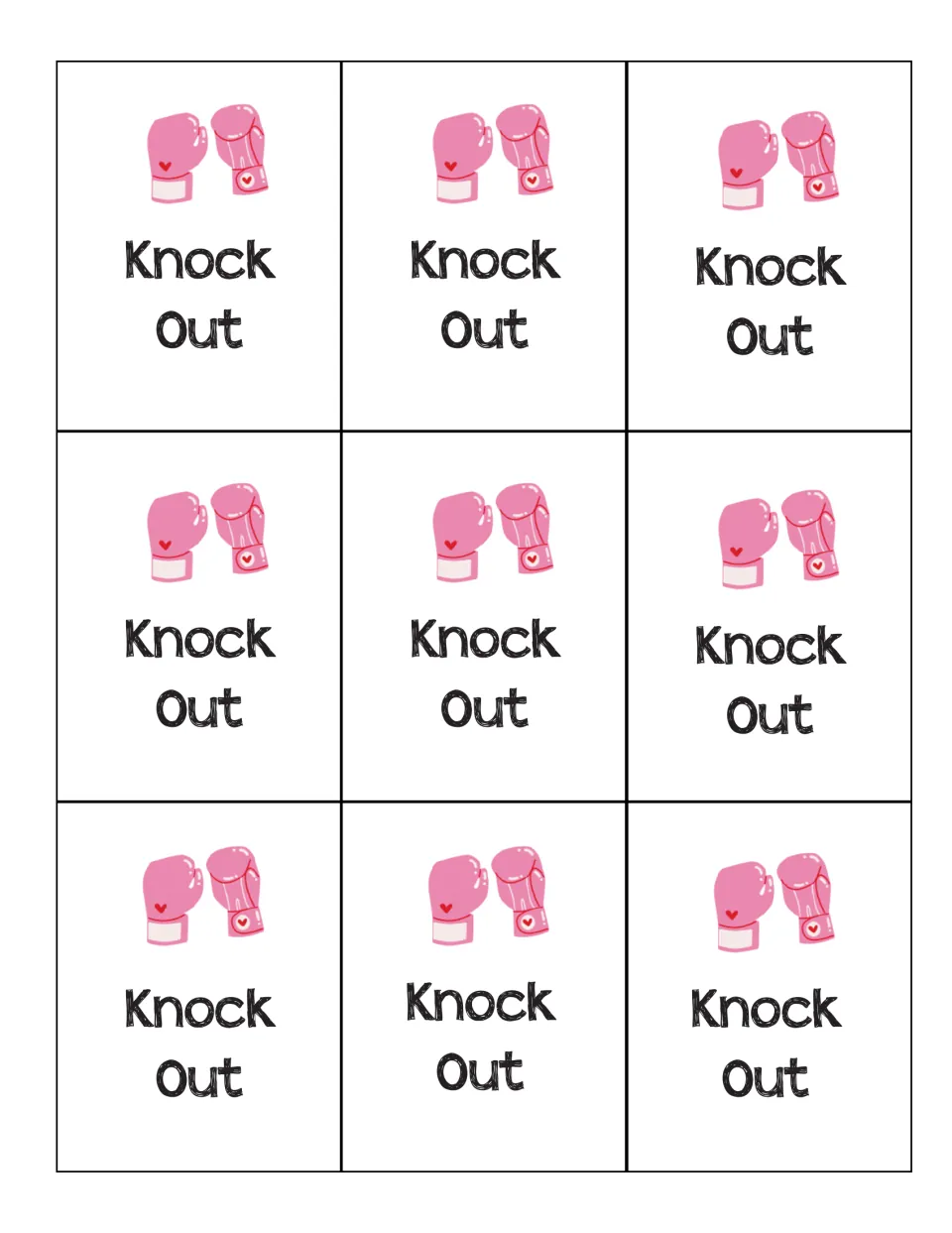 Nine 'Knock Out' action cards for the trivia game send the player who draws one to the bench