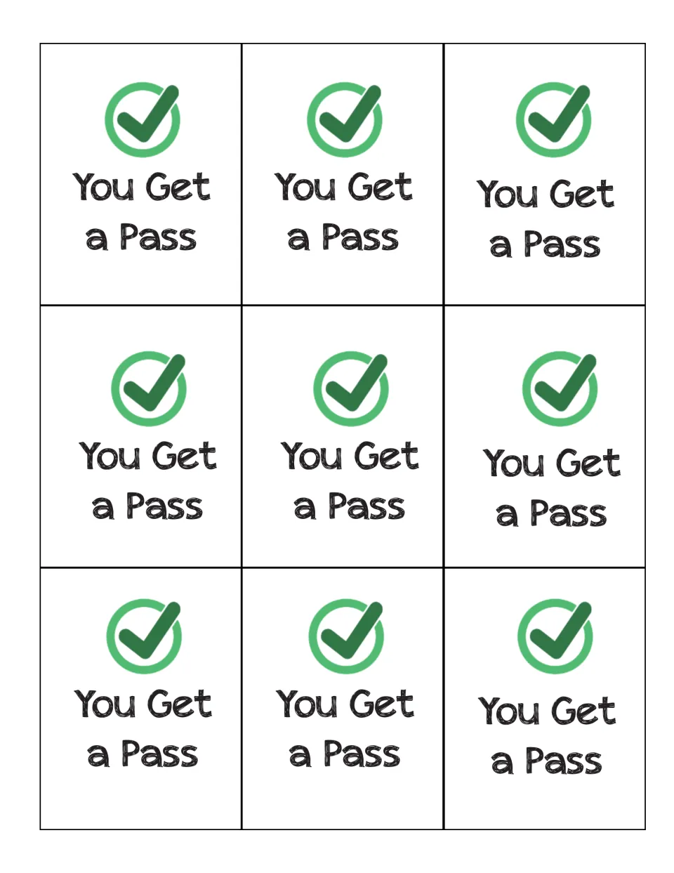 Nine 'You Get a Pass' action cards let players stay in the trivia game without answering a question