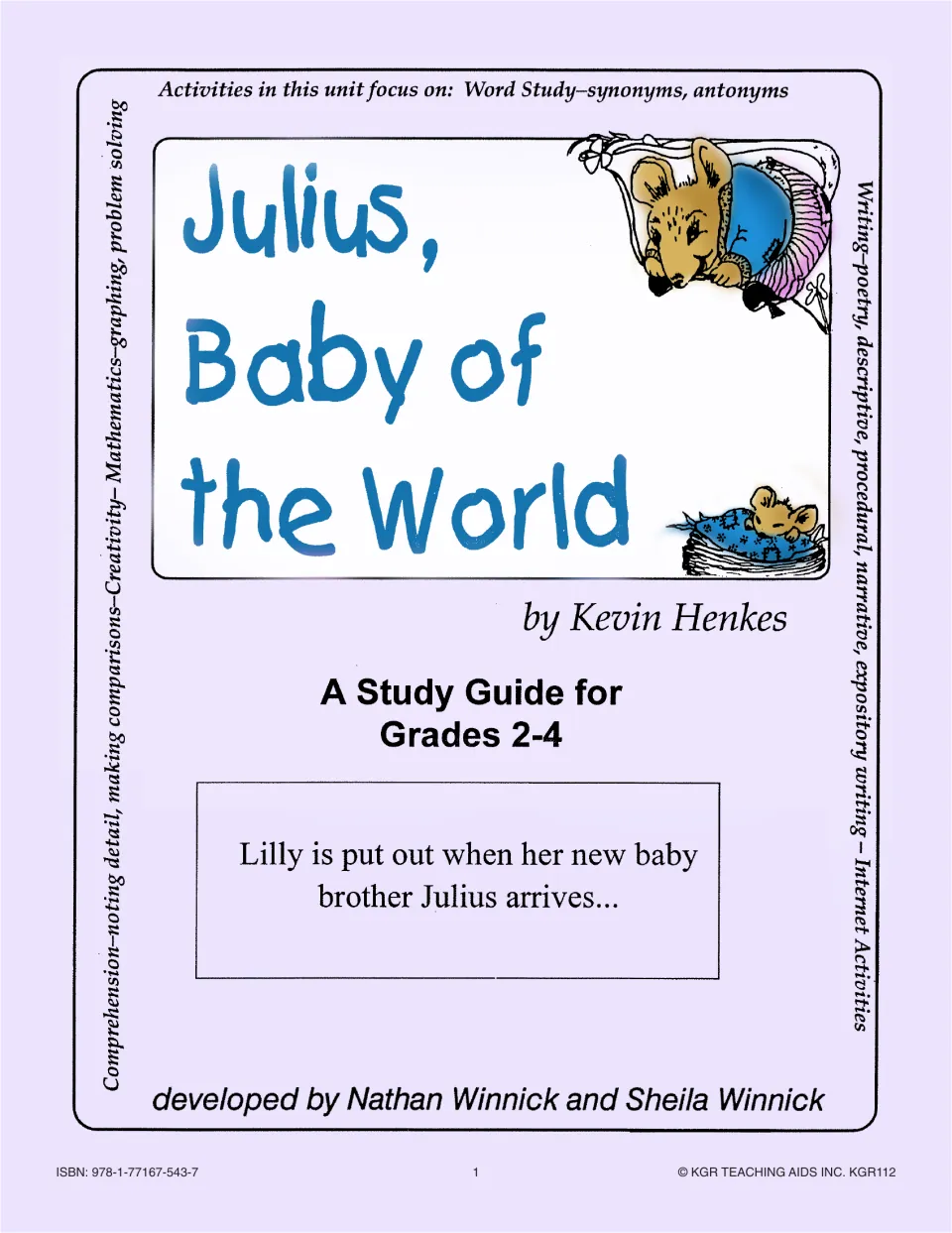 Study guide cover for Julius, Baby of the World by Kevin Henkes, for grades 2–4, introducing Lilly's jealousy