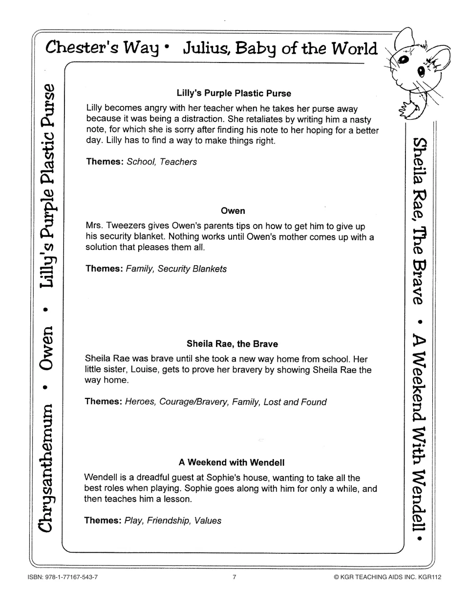 Story summaries cover Lilly's Purple Plastic Purse, Owen, Sheila Rae, the Brave, and A Weekend with Wendell