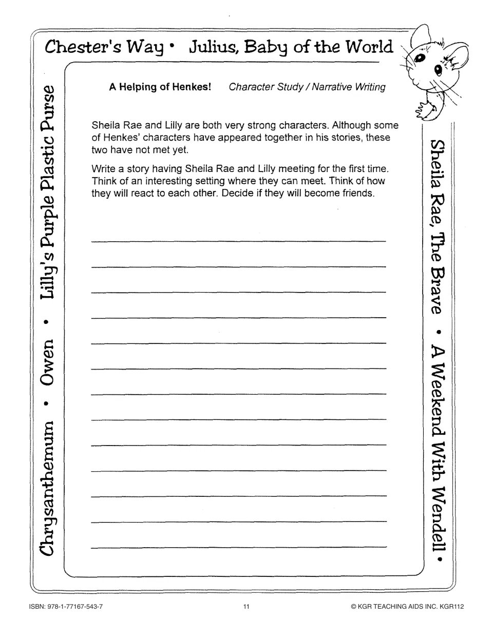 Narrative writing prompt asks students to imagine Sheila Rae and Lilly meeting and decide if they become friends