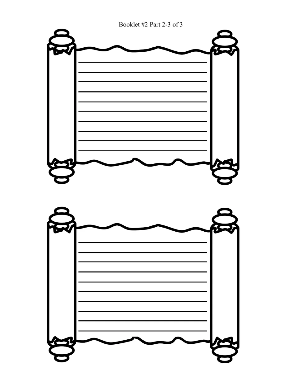 Copywork cut-out pieces: two lined scrolls where students handwrite the Caesar quote, then staple into booklet 2