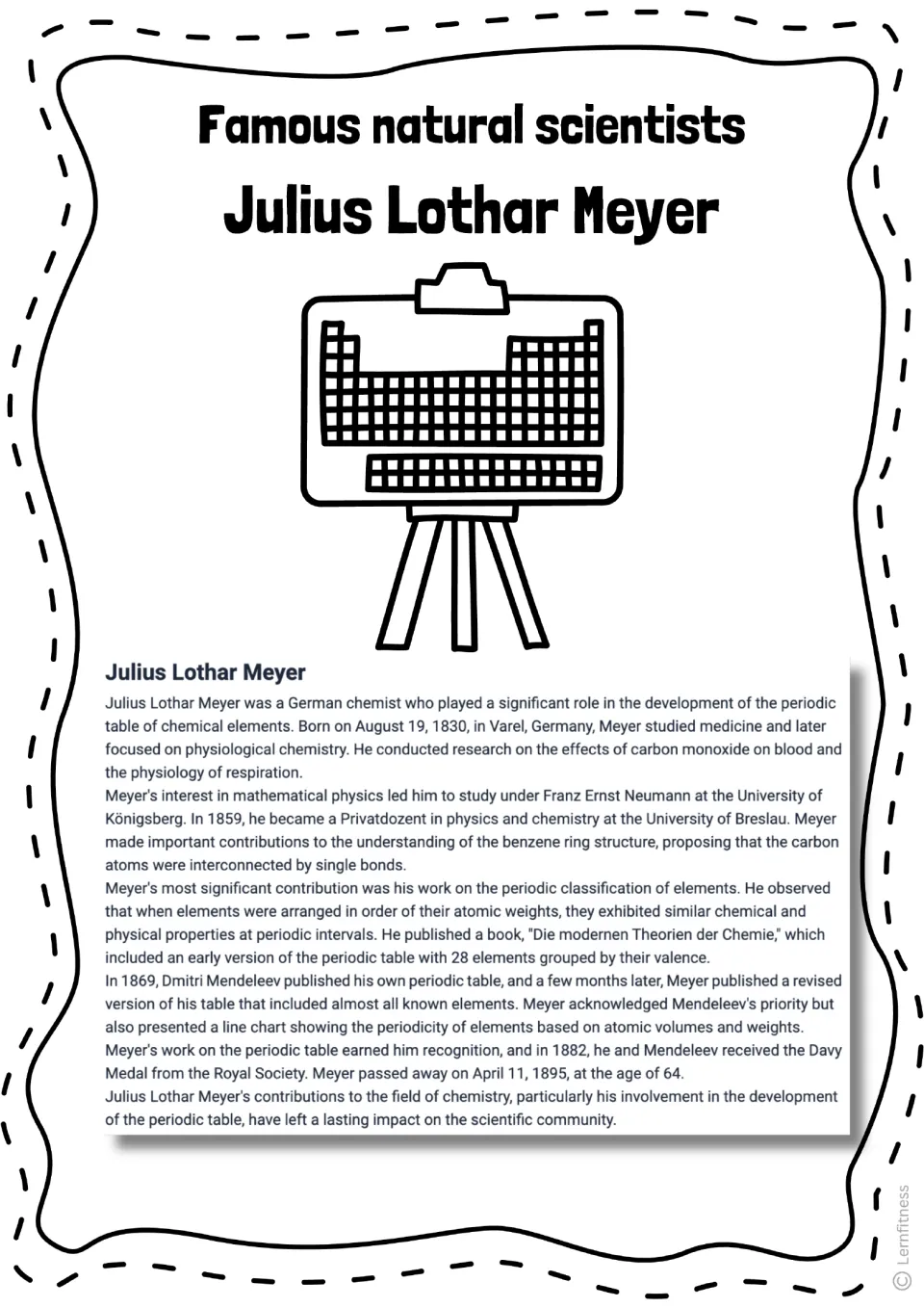 Alternate version of the Meyer reading passage, paired with an illustration of the periodic table