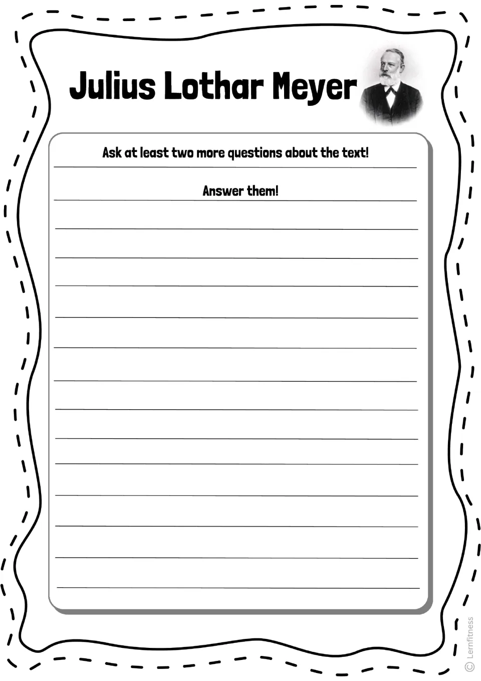 Follow-up writing task asks students to create at least two more questions about the Meyer text and answer them