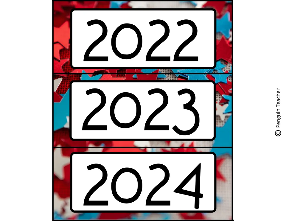 July calendar year labels for 2022, 2023 and 2024, the first three labels in the set spanning 2022–2030.