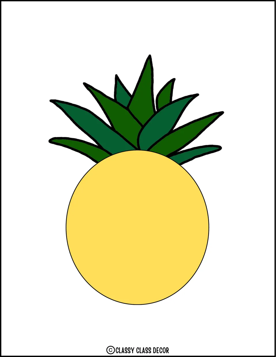 Smaller yellow pineapple cutout for the summer display, with a blank center for a student's name or photo