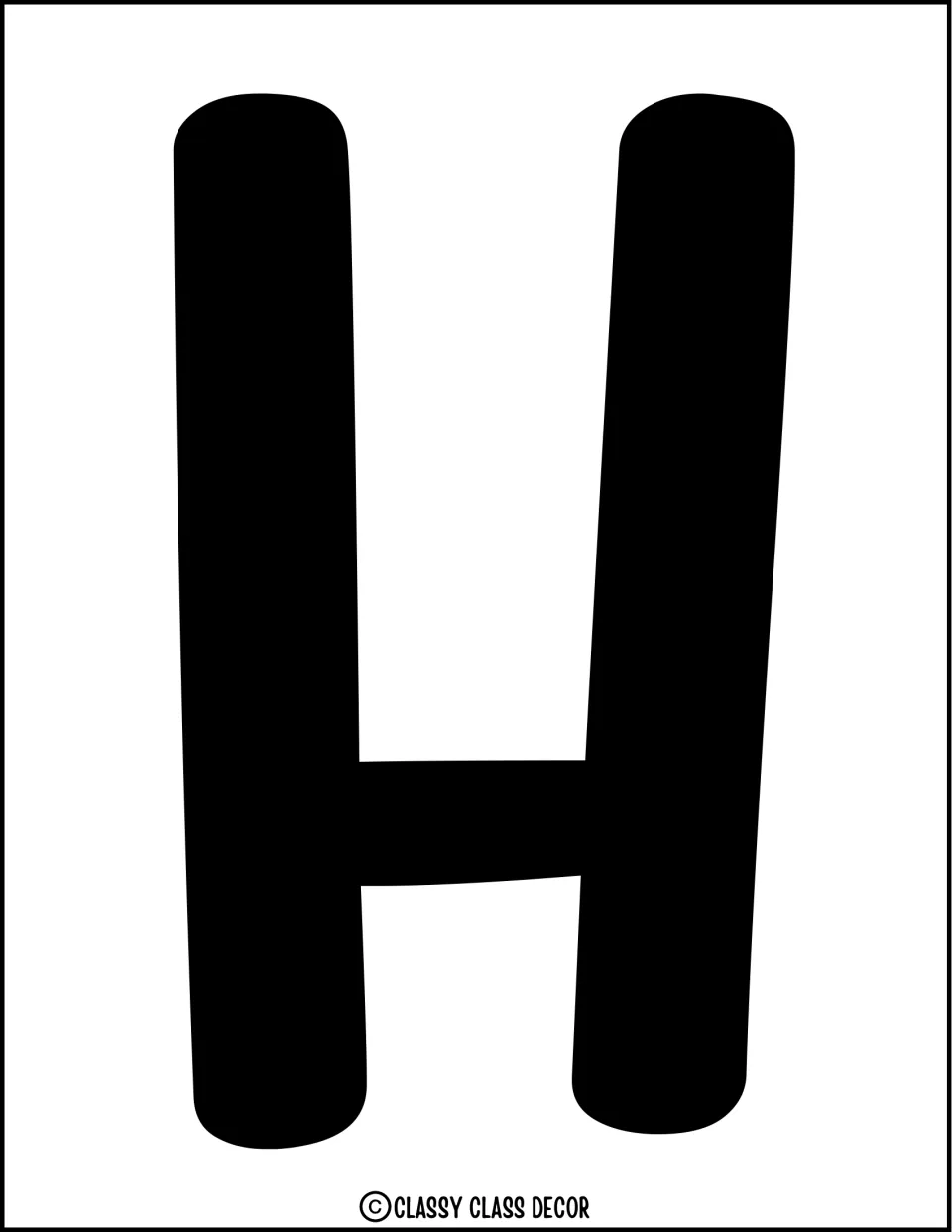 Bulletin board title letter H in solid black, part of the lettering for the Hula into Learning display