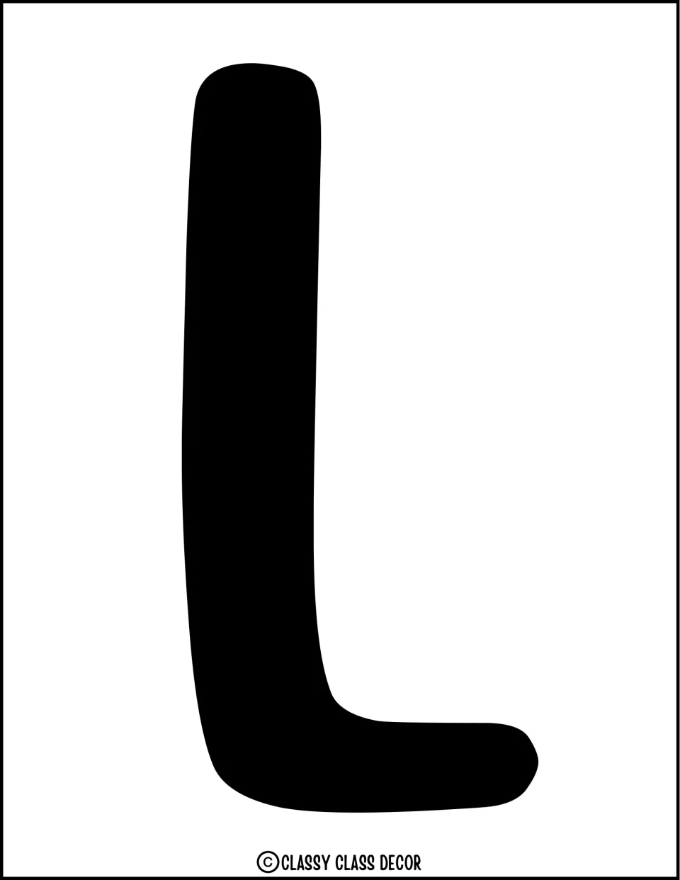 Bulletin board title letter L in solid black, part of the Hawaiian summer kit's display lettering