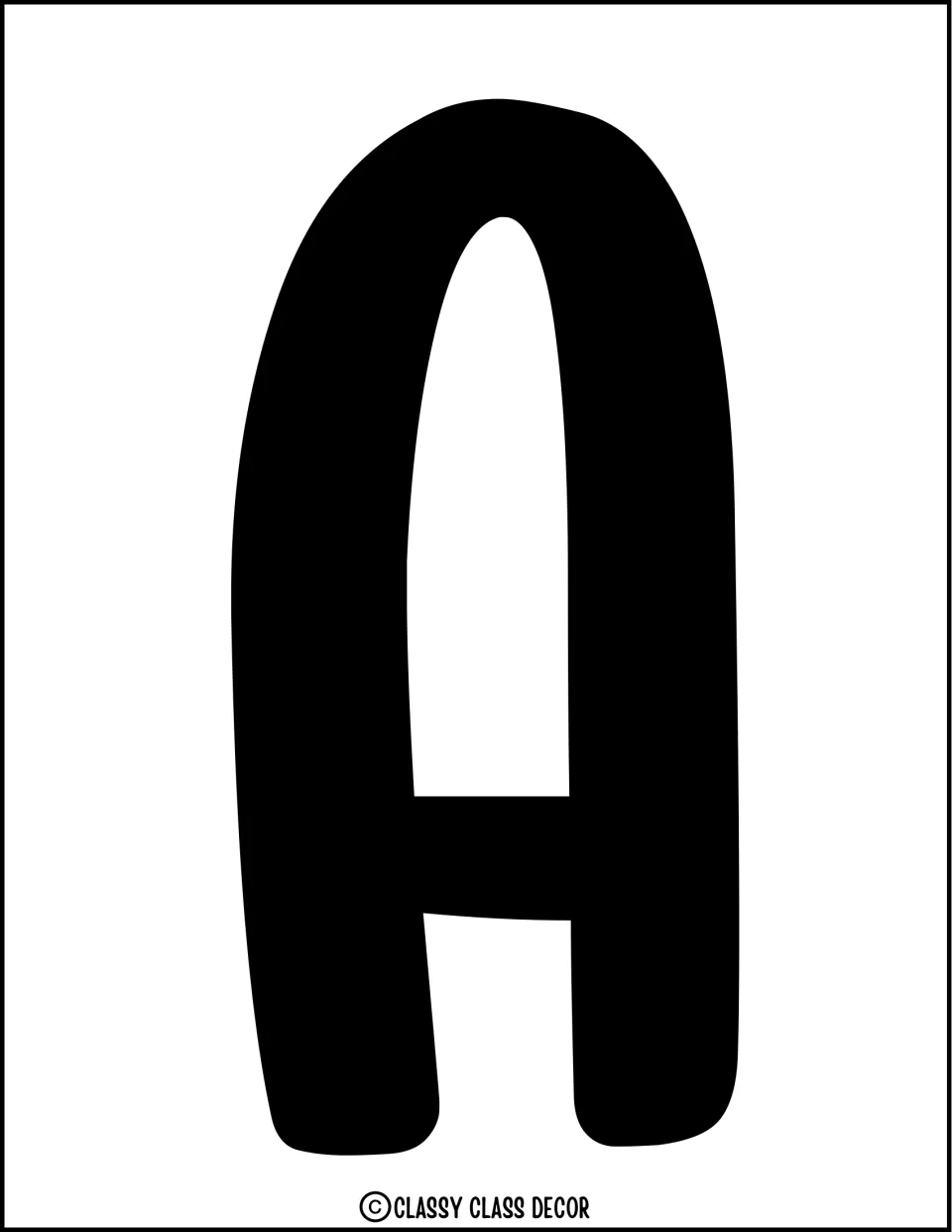 Bulletin board title letter A in solid black, part of the Hawaiian summer kit's display lettering