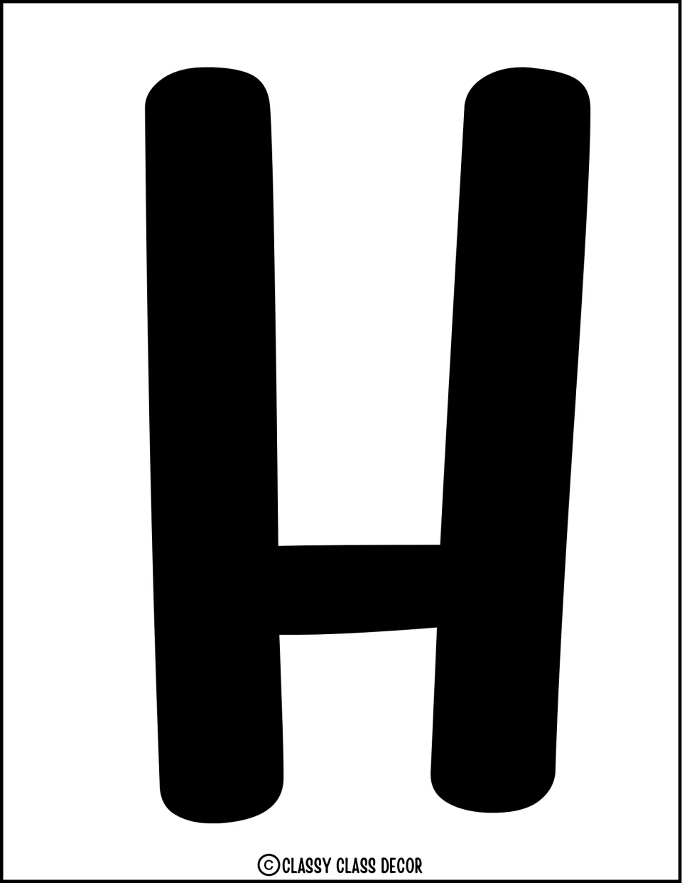 Bulletin board title letter H, printed in solid black, for the kit's 'Hula into Summer!' display