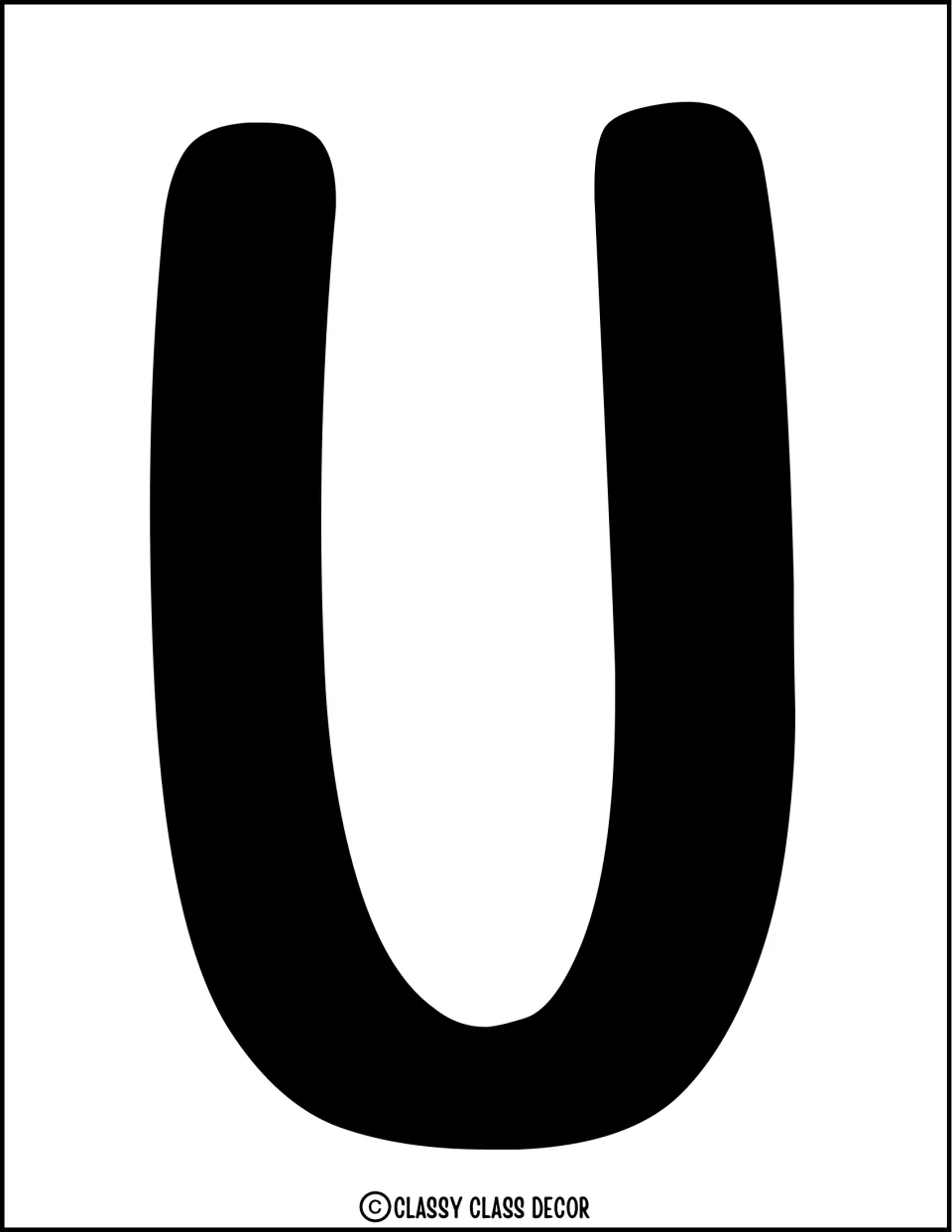 Bulletin board title letter U, printed in solid black, for the kit's 'Hula into Summer!' display