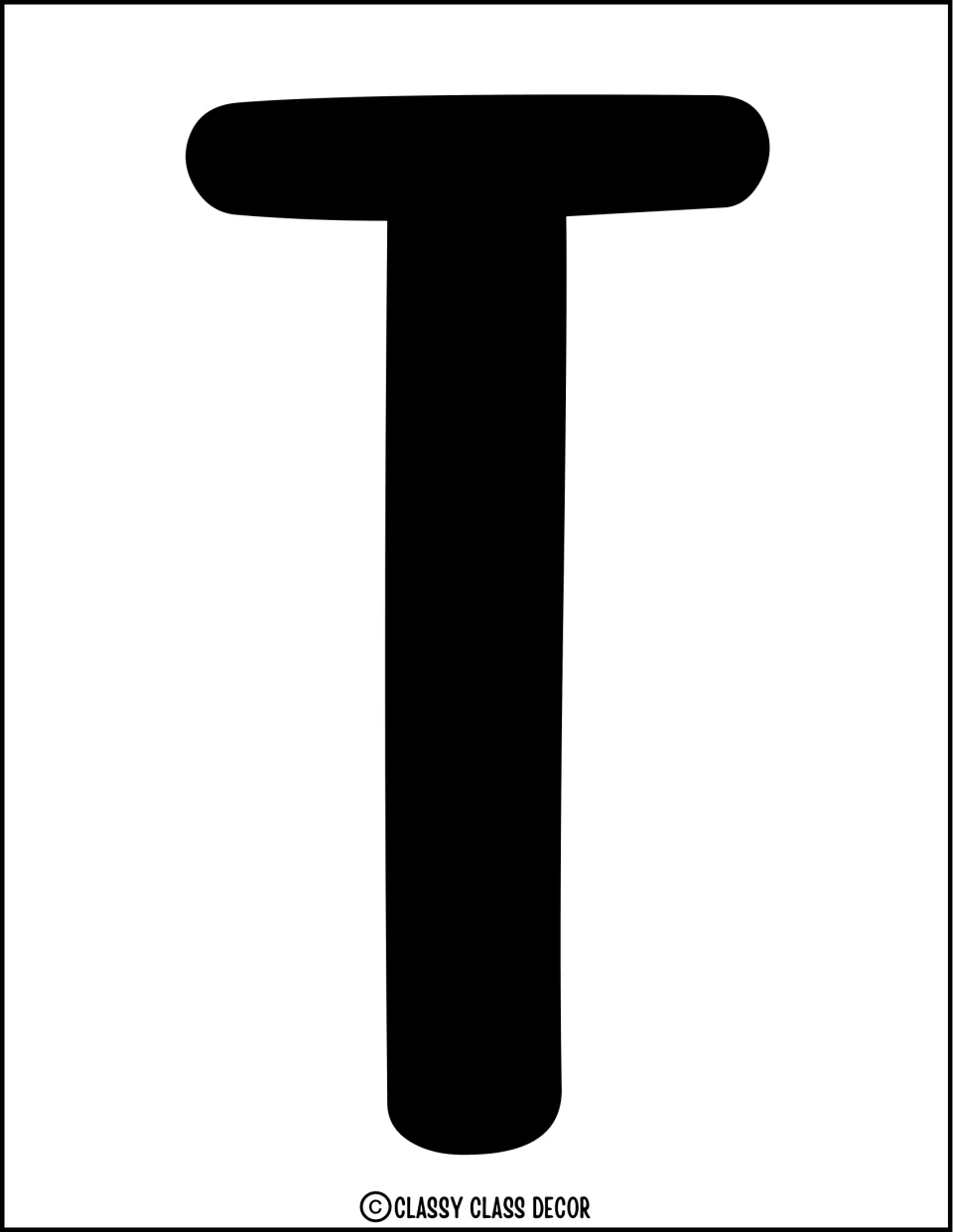 Bulletin board title letter T in solid black, printed individually for the summer Hawaiian decor display