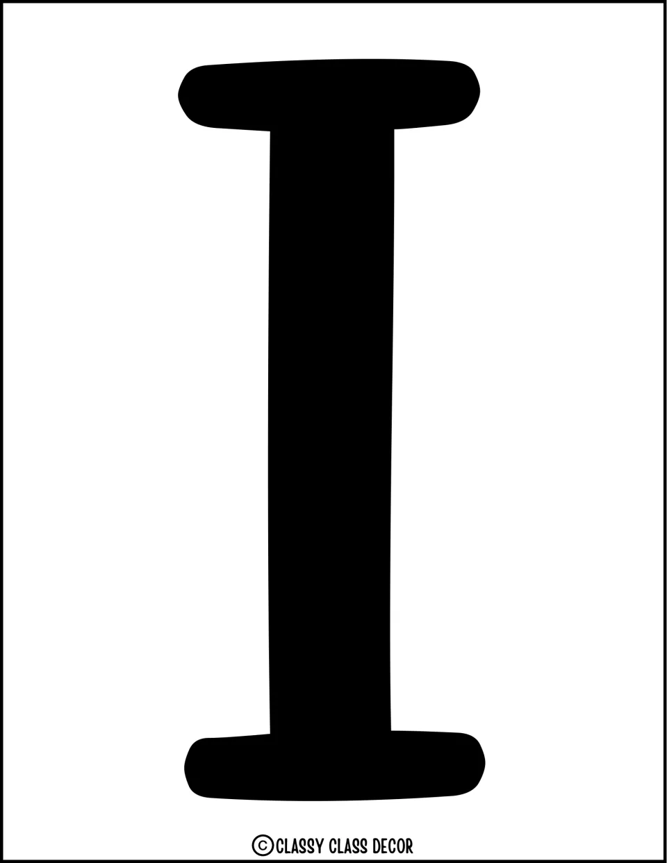 Bulletin board title letter I in solid black, printed individually for the summer Hawaiian decor display