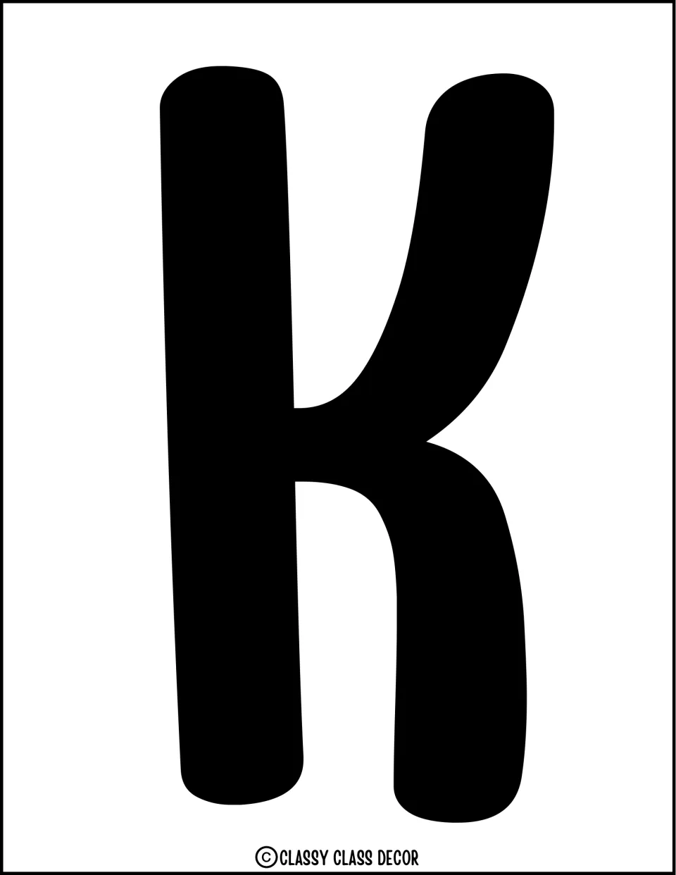 Bulletin board title letter K in solid black, printed individually for the summer Hawaiian decor display