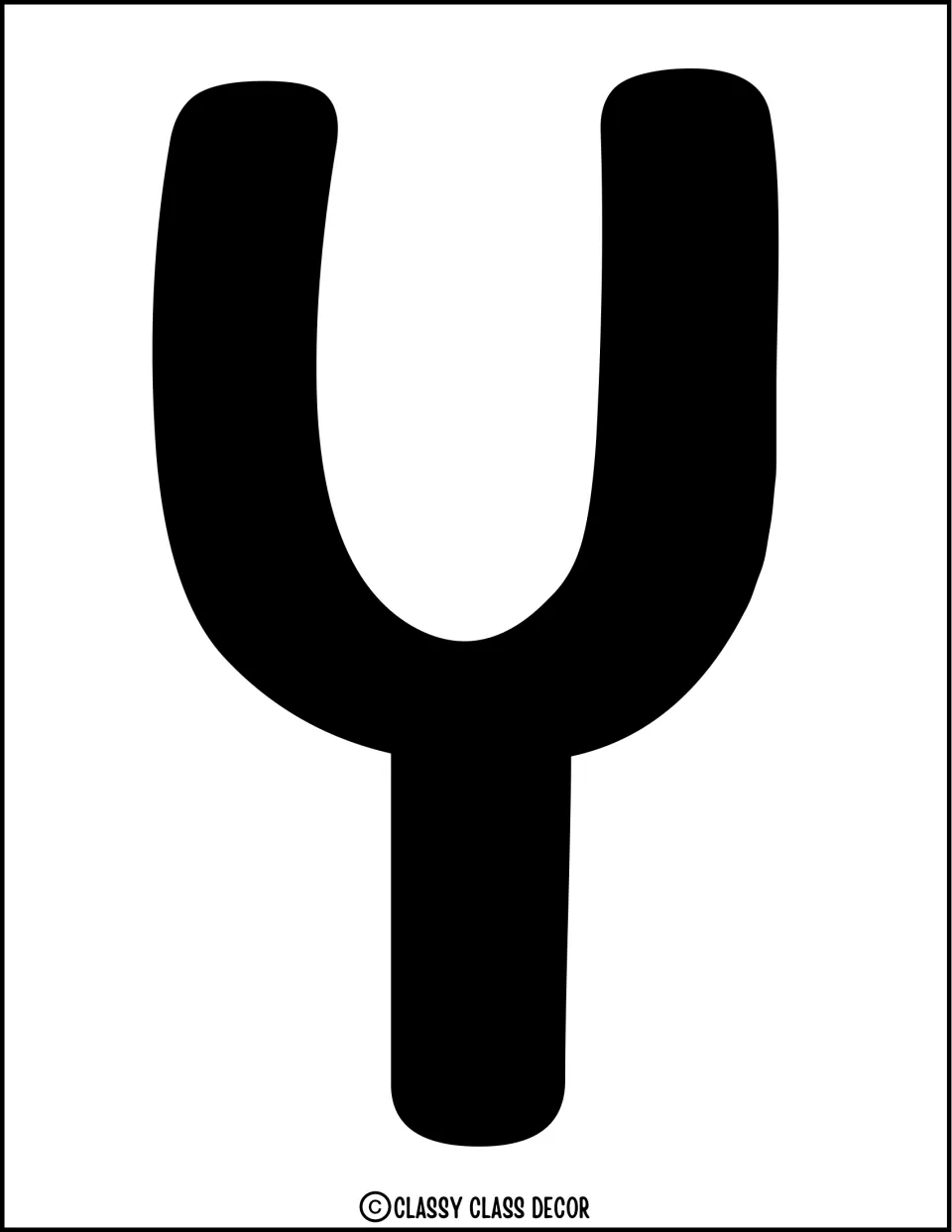 Letter Y cutout: a full-page bold black capital Y with a long stem, the third letter of the summer display title