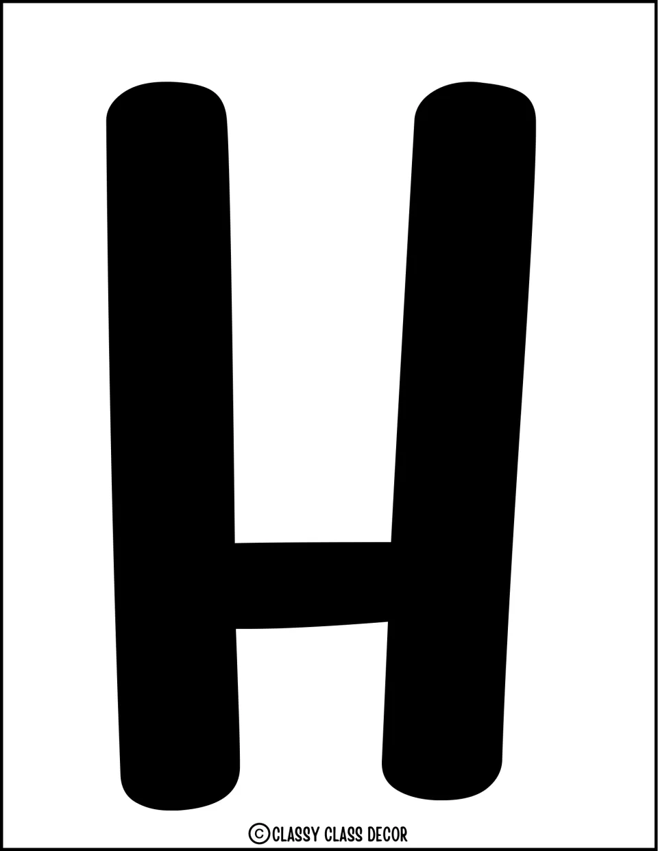 Summer door decor lettering: a full-page black bubble letter H, printed and cut out as part of a bulletin board title