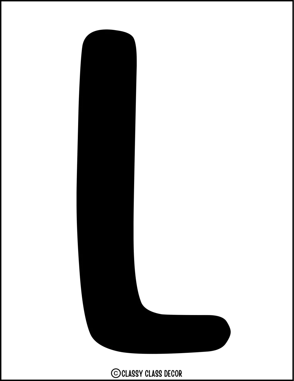 Summer bulletin board lettering: a full-page black letter L to cut out and add to the display headline