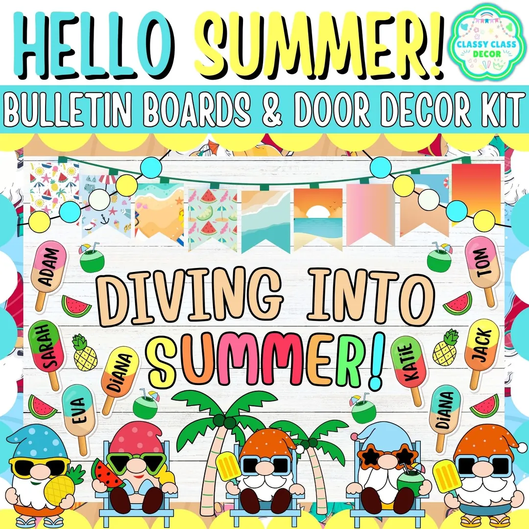 July & Summer Bulletin board And door Decor kit: Diving into Summer! – cover