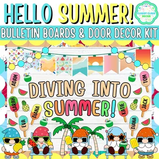 July & Summer Bulletin board And door Decor kit: Diving into Summer! – cover