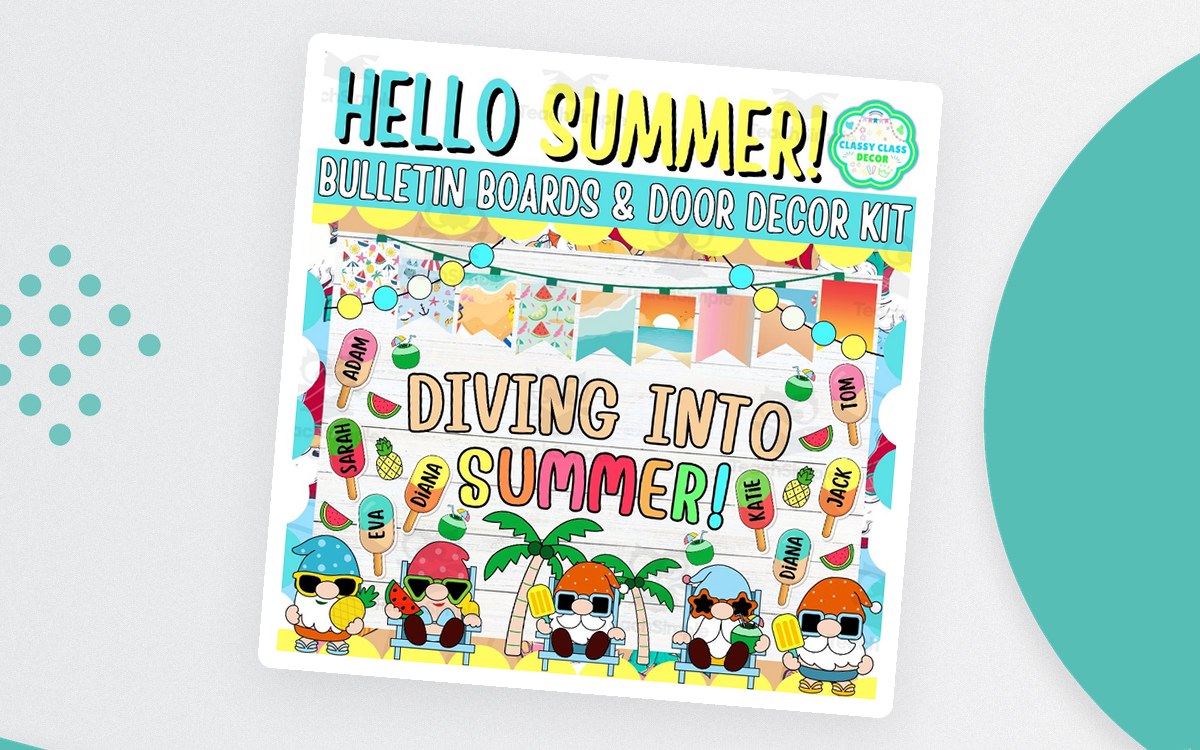 July & Summer Bulletin board And door Decor kit: Diving into Summer! preview