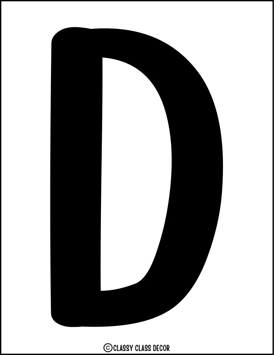 Display heading piece: a full-page black rounded capital D to trim and staple as the first character of the title