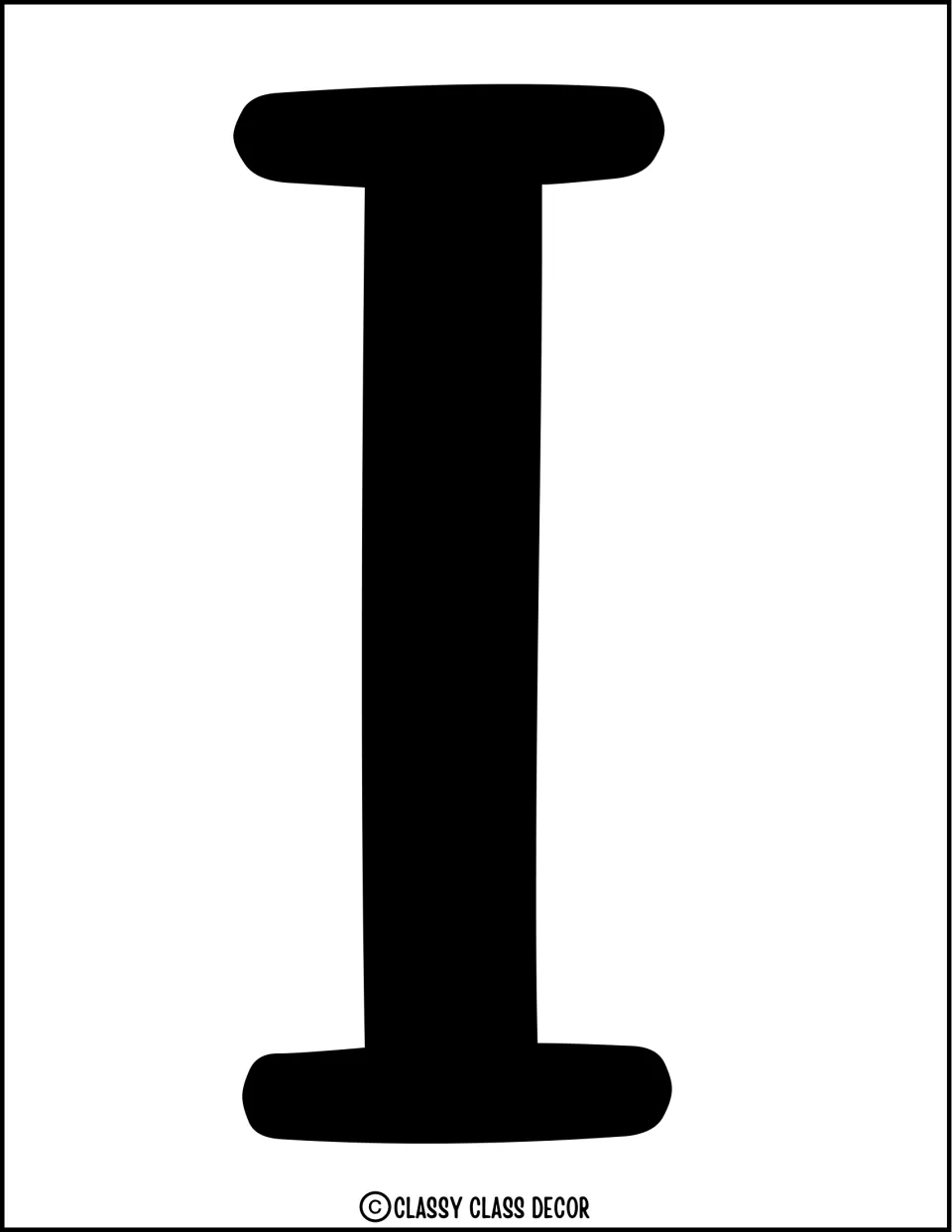 Bulletin board lettering: a tall black capital I with rounded top and bottom bars, cut out to follow the D