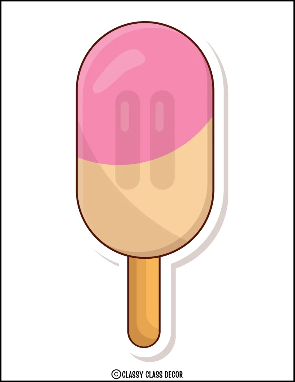 Pastel popsicle graphic: pink top over a peach base on a tan stick, ready to trim for a wall or door display