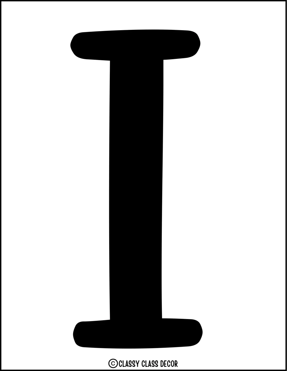 Solid black letter I, the first I in 'Livin’', for the summer bulletin board or door display title