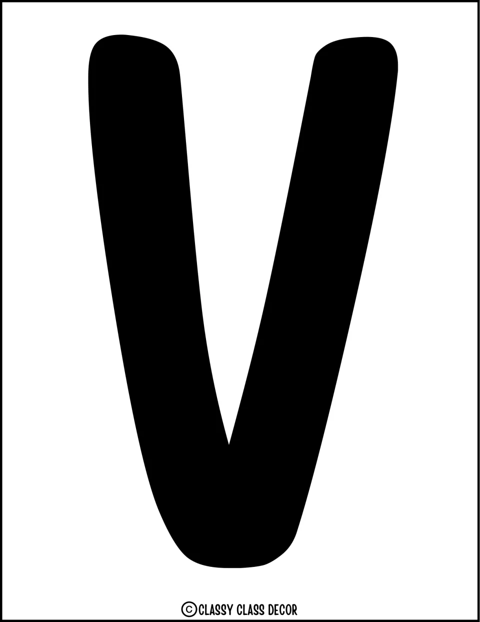 Solid black letter V, the third letter in 'Livin’', for the summer bulletin board or door display title