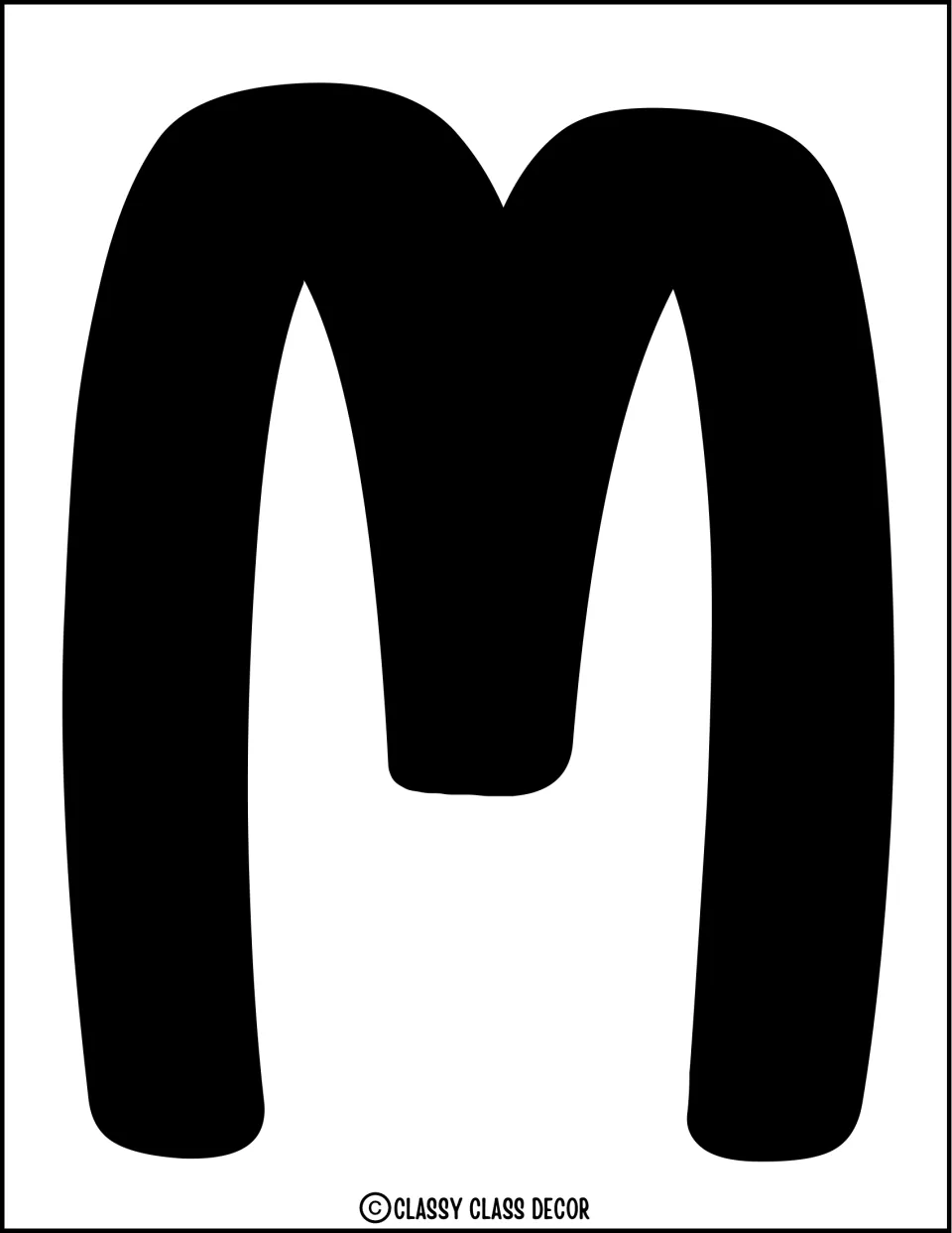 Bulletin board letter M: one large black capital M in a rounded hand-drawn style, printed full size for cutting out