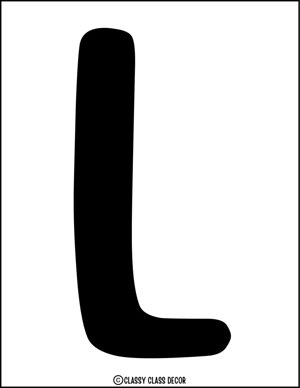 Bulletin board letter L: one tall black capital L in a playful hand-lettered style, ready to print and cut out