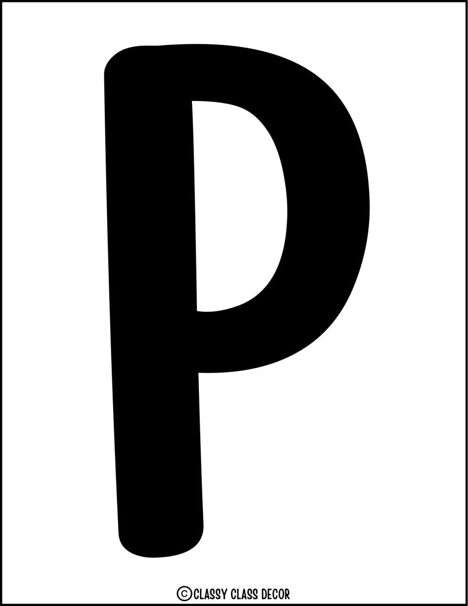 Second letter P for the banner: a full-page solid black P that follows the O, to cut out and mount on the bulletin board