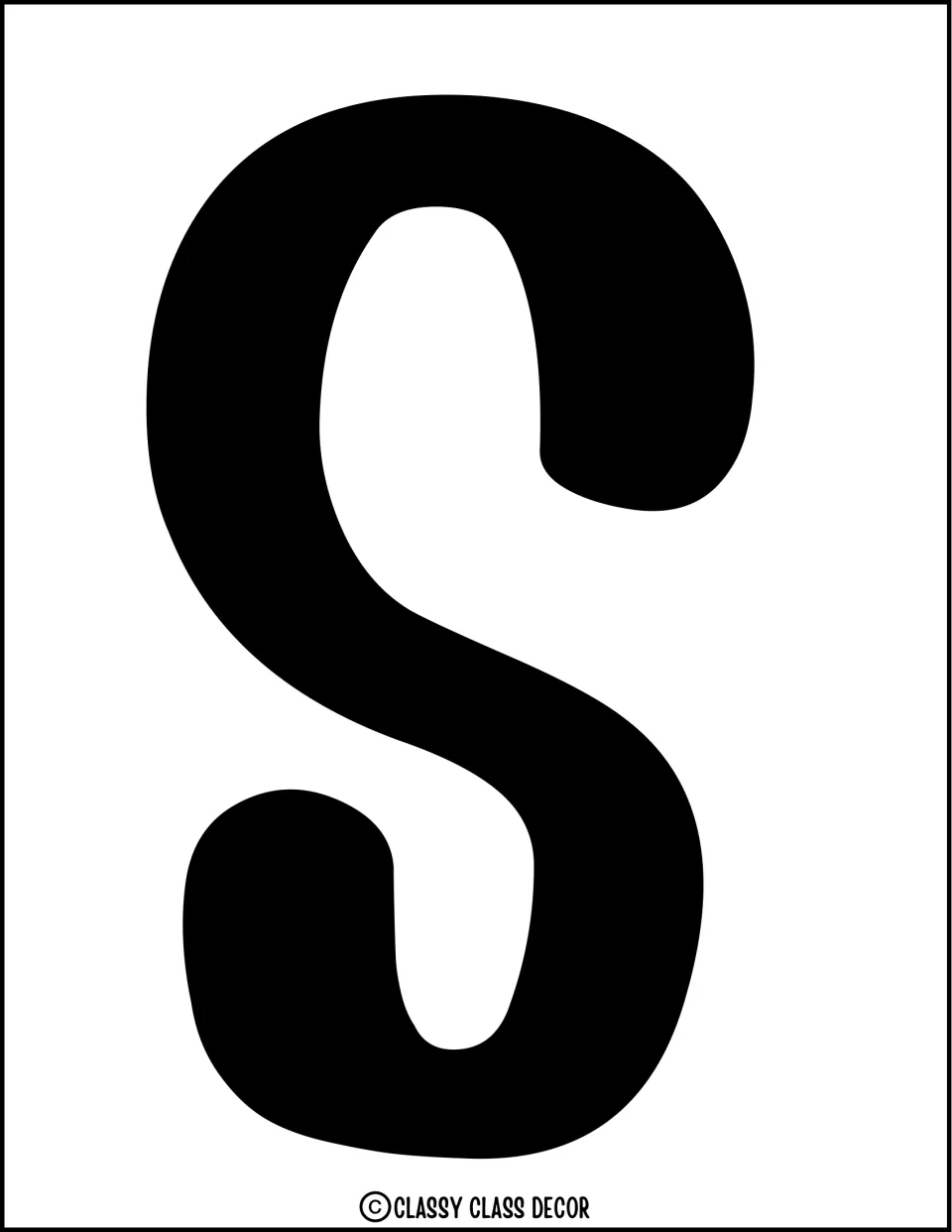 Summer door decor letter S: one full-page solid black capital S template to print and cut out for the display title