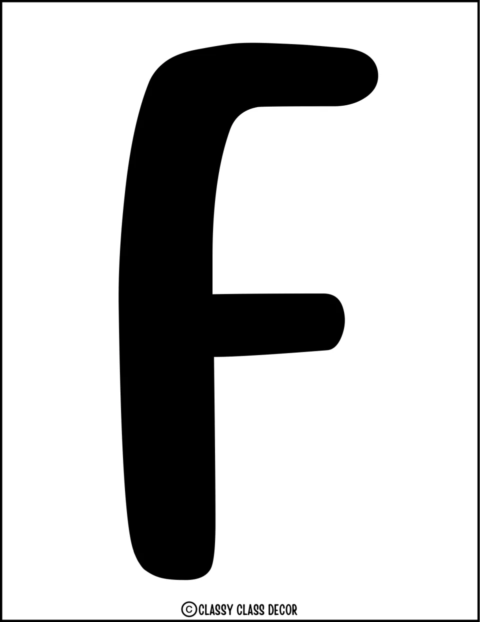Display title letter F: one large solid black capital F in a playful rounded font, printed to cut out for the summer board
