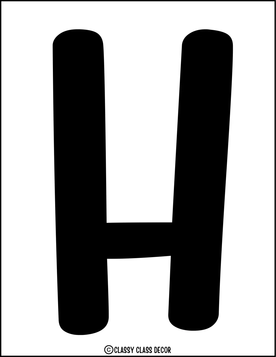 Solid black letter H for the summer bulletin board or classroom door display, printed singly to cut out