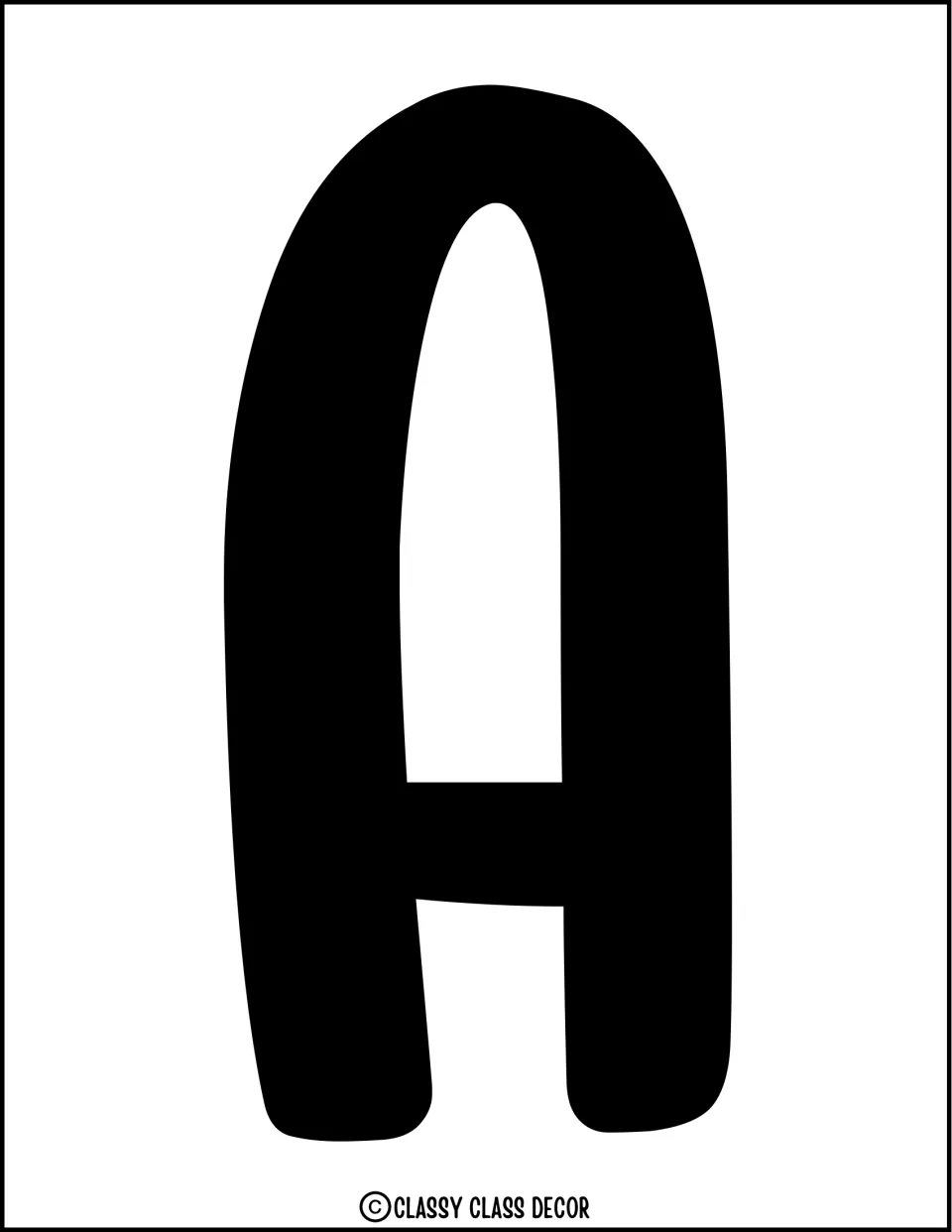 Solid black letter A for the summer bulletin board or classroom door display, printed singly to cut out