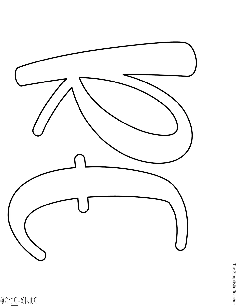 Blank outline cut-out letters r and e, the rest of the word We're, for tracing onto colored paper