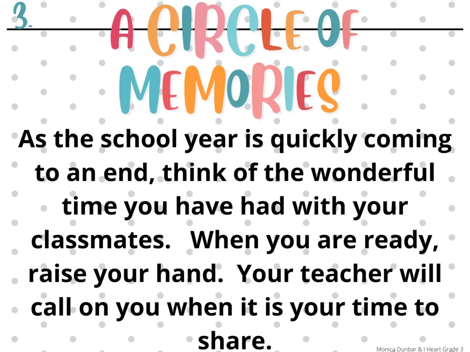 Morning-meeting prompt 3, A Circle of Memories, asks students to share memories of time with classmates