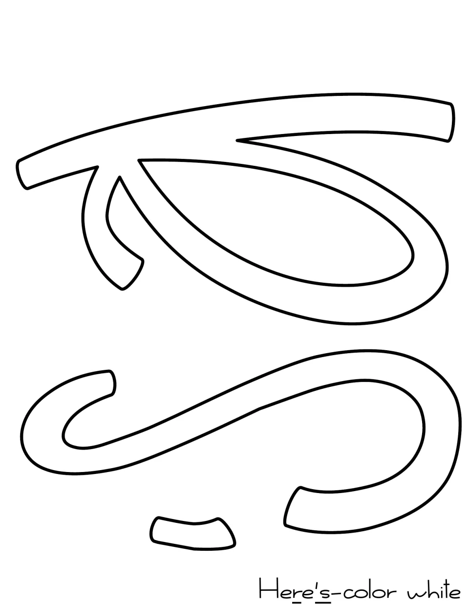 Letter cut-out pieces for 'Here's': outlines of a sideways r, an s and a small apostrophe, labeled color white