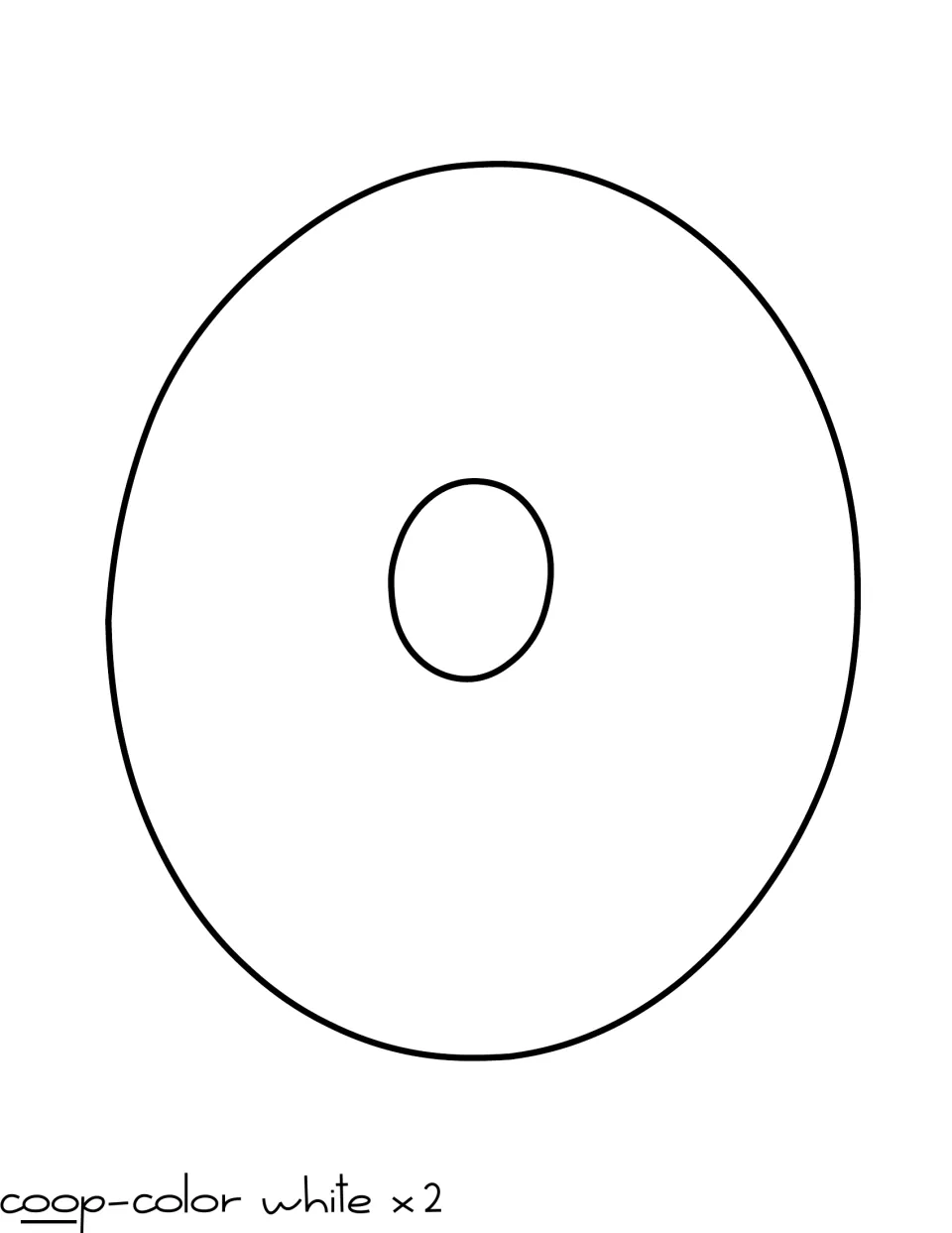 Letter cut-out piece: one large bubble-letter O outline for 'scoop', labeled color white and marked to print two copies
