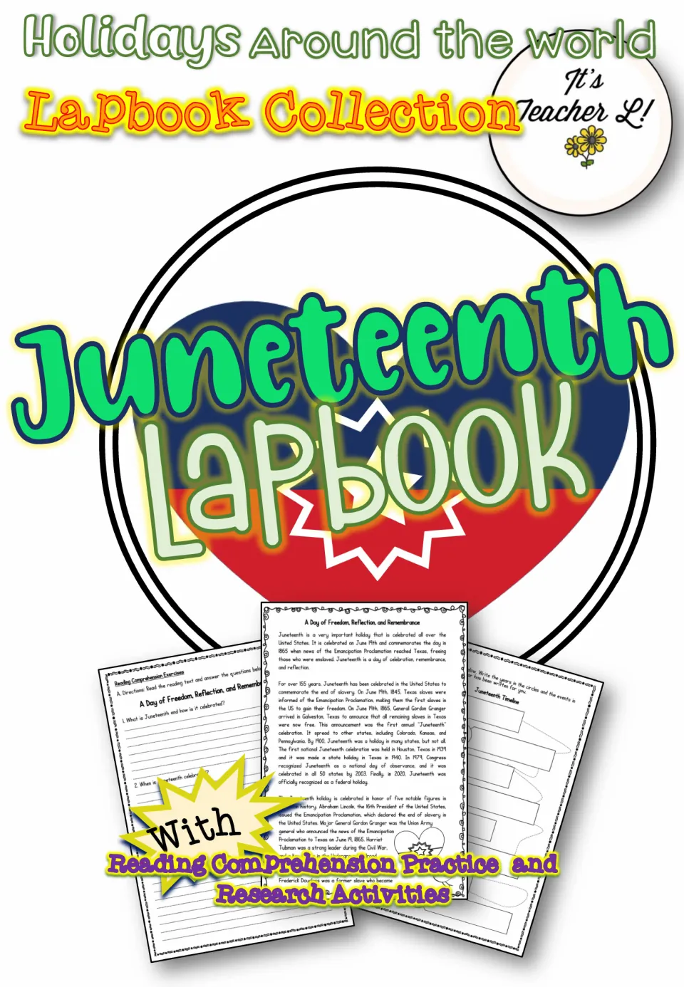 Juneteenth Lapbook cover, Holidays Around the World collection, with reading comprehension and research activities